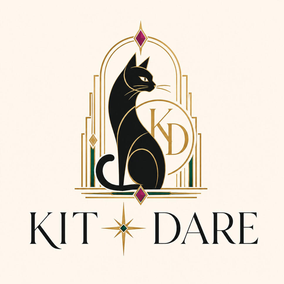 kit dare logo, with name and art deco cat shape